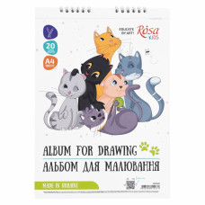 Альбом для малювання "ROSA Kids" А4/20арк /8131401/971/ Cats Friendship, спiраль, 100г/м2 (10)