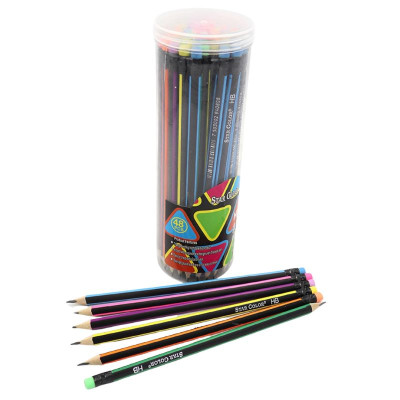 Олівець ч/г "JO" /DSCN0706/ HB Star color "Colors" тригранний з гумкою, у банці (48/2880)
