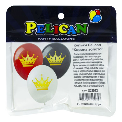 Кульки повітряні "Pelican" /828013/ 12' (30 см) "КОРОНА ЗОЛОТО" 2-стор., 10шт/уп (1/10)
