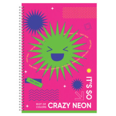 Блокнот А6/72 арк "Рюкзачок" /ППТ-1/ серія «CREAZY NEON», # спіраль збоку, тв. обкл., 60 г/м2, мікс (1/20)