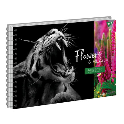 Альбом для малювання А4/20арк. "YES" /130550/ "Flowers&Black" на спіралі виб.гібрід.лак, 120г/м2 (3/108)