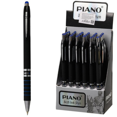 Ручка масляна автомат "PIANO" PB-165 синя, чорний корпус (24)