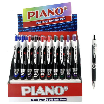Ручка масляна автомат "PIANO" PТ-201 0,7мм, синя, ТРИКУТНА (50)