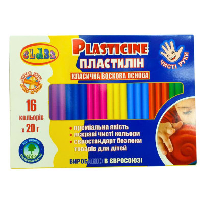Пластилін "CLASS" "Чисті руки MAXI" 16 кол. /7647C/ восковий 320 гр.  (1/30)