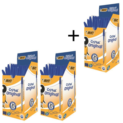 АКЦІЯ Ручка кулькова "BIC" Cristal  (уп.50шт) /8373609/847898/ синя 2+1 (1)