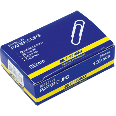 Скріпка "BuroMAX" /BM 5005/  28 мм (100шт) круглий никель (10)