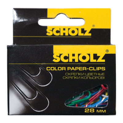 Скріпки "SCHOLZ" /4755/ 28мм (100шт) прямі, кольорові (10/500)