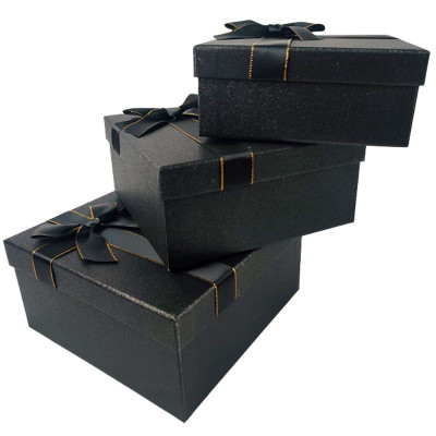 Коробка подарункова /271001/ чорна квадратна блискуча 3шт/упак,19,5х19,5х9,5-15,5х15,5х6,5 см