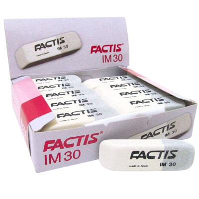Гумка "FACTIS" /IM30/ прямокутна біло-сіра з фаскою 5,9*1,9*0,9см (30/750)